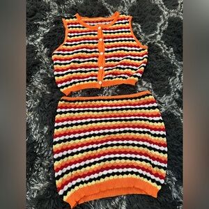 Multicolor Striped Knit Mini Skirt Set
